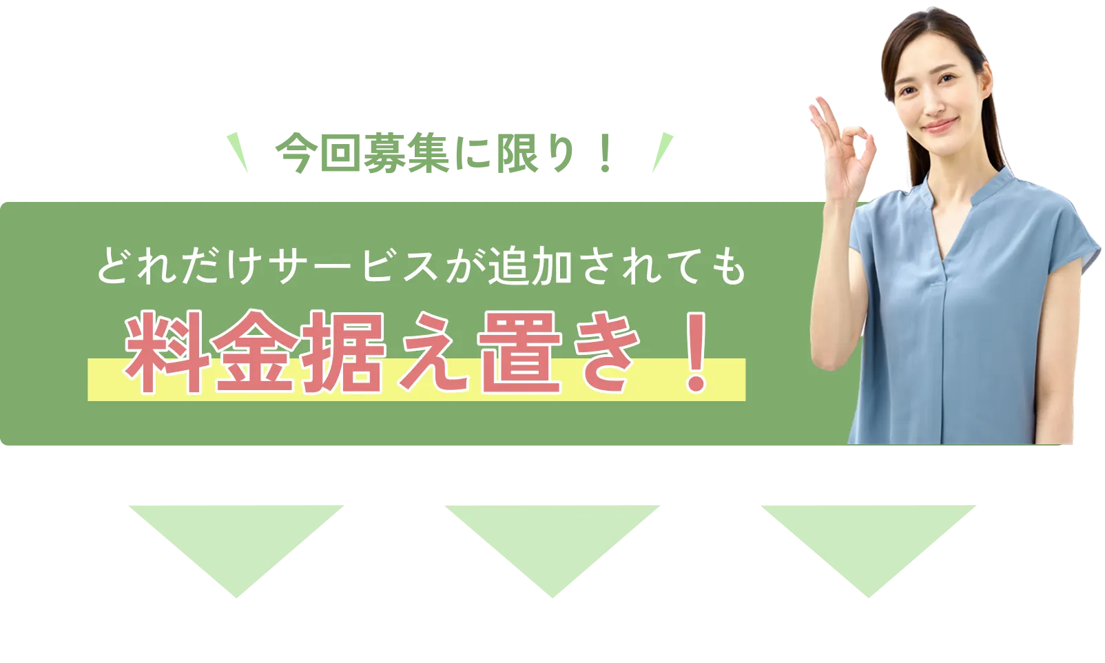 
            今回募集に限り！どれだけサービスが追加されても料金据え置き！
            